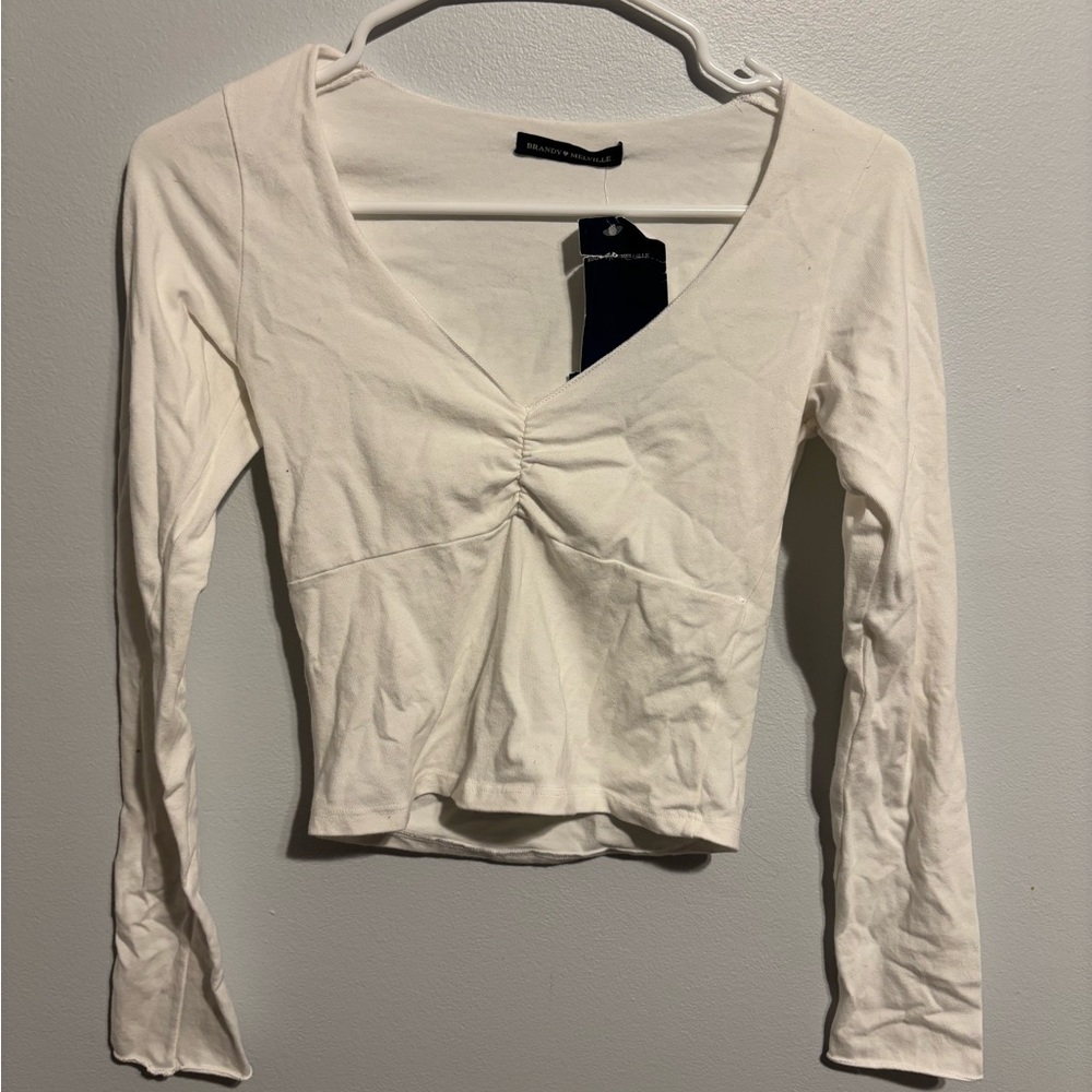 Brandy Melville White Ruched Crop Blouse